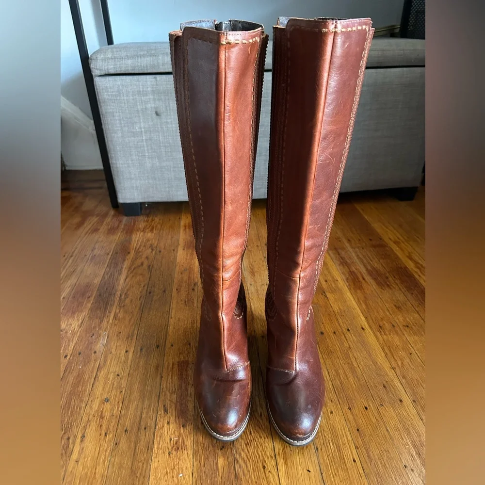 Ariat Brown Leather Knee-High Wedge Boots - Picture 3 of 10